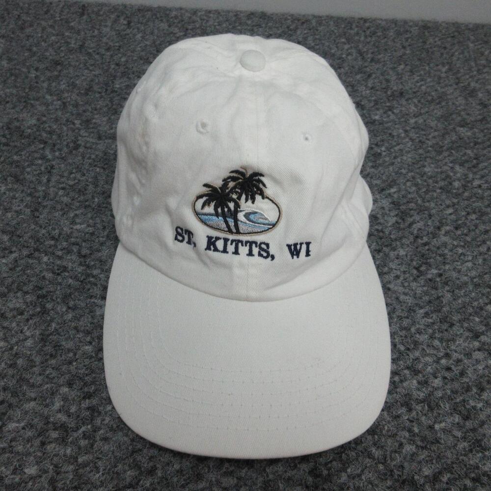 St Kitts WI Hat Cap Strap Back Mens One Size White Big Accessories Palm Trees